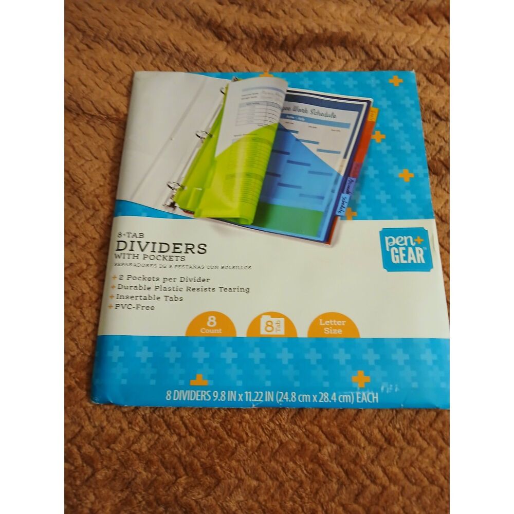 Pen+Gear 8 Tab Plastic Binder Dividers With Pockets Letter Size New